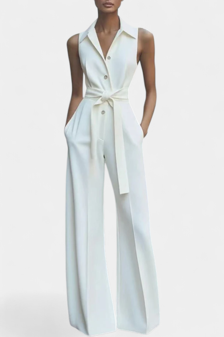 Ariella Mono Casual de Pierna Ancha con Solapa y Cintura Alta